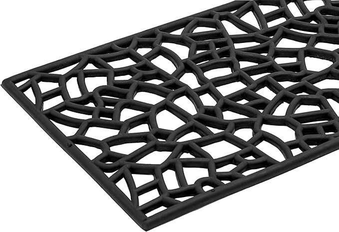 Set of 4 Rubber Stair Tread Mats 30 x 10 Inch Anti-Slip Outdoor Rug, Black – Web Pattern