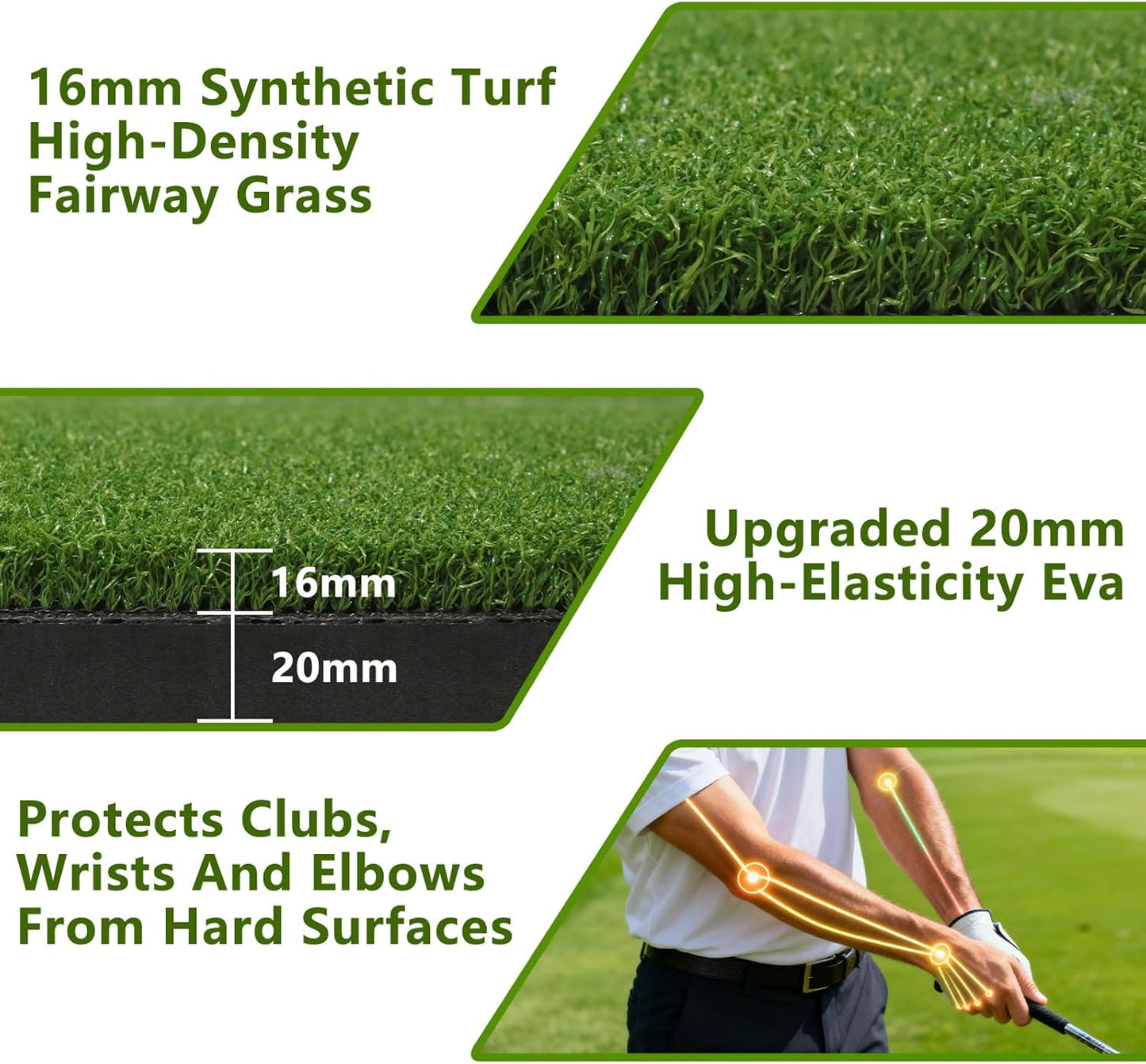 PENSUN Golf Mat with Dual Turf, 5x4ft Heavy-Duty Golf Hitting Mats Practice Outdoor/Indoor, Elite Dense Artificial Thickened Green Turf Matt Training Aid for Backyard/Garage/Driving Range/Simulators