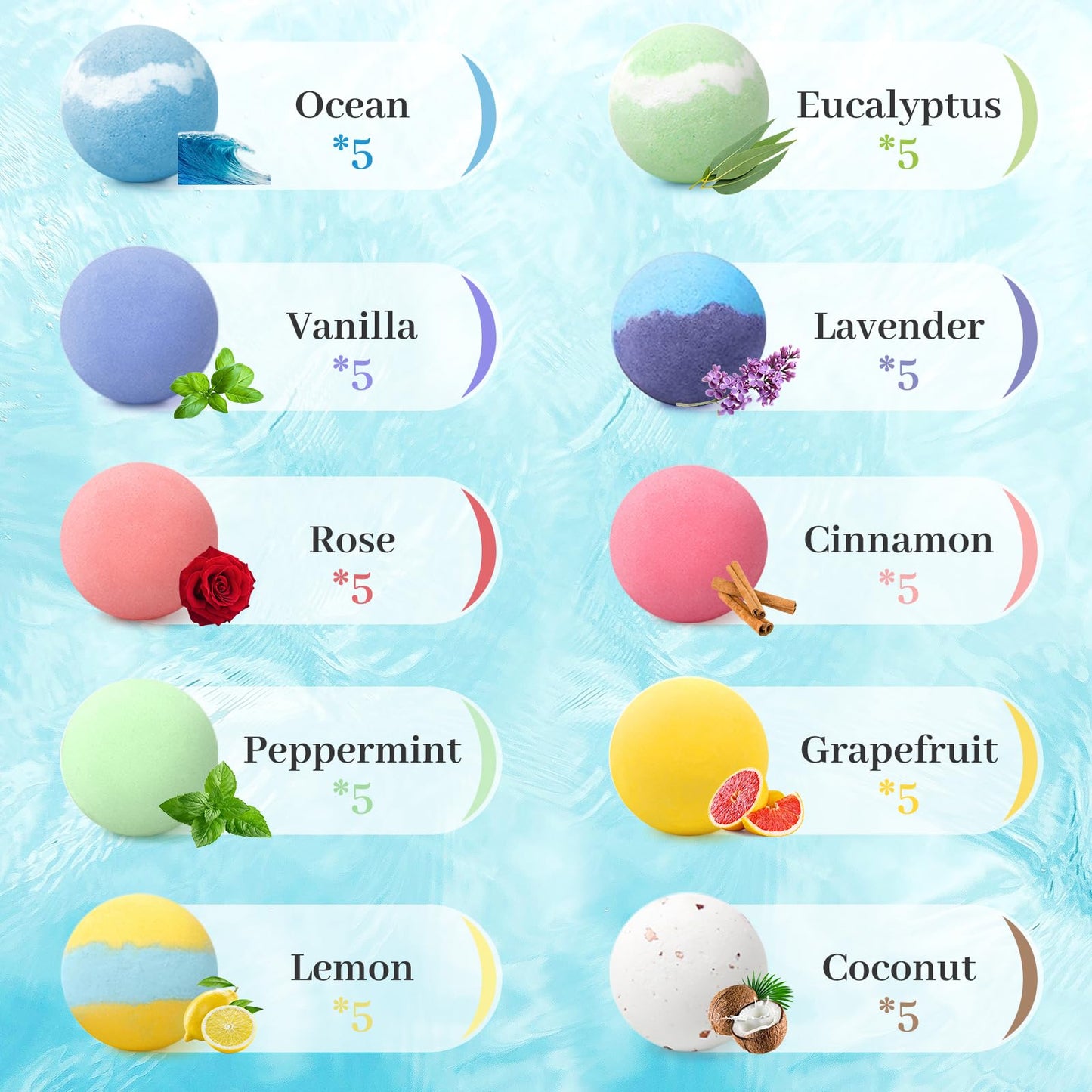 TranquilBliss Bath Bombs Set 50 PCS with 10 Rich Scents, Bath Bombs for Women, Natural Bubble Bombs with Shea Butter & Safe Oil, Ideal for Mother's Day, Valentine's Day, Christmas, Birthday Present