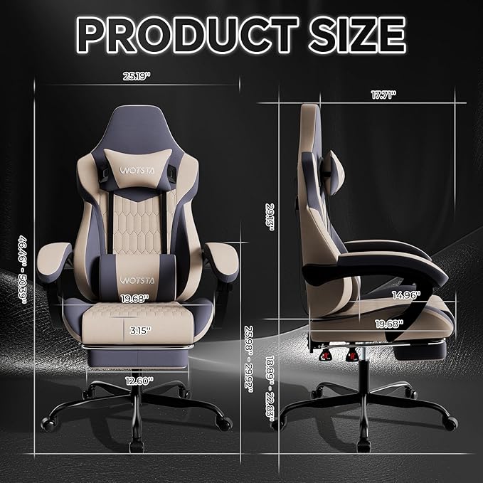 Gaming Chair with Footrest, High Back Gaming Chairs PVC Leather Ergonomic Gamer Chair with Adjustable Headrest Lumbar Support Racing Style Video Gaming Chair for Office/Home (Grey)
