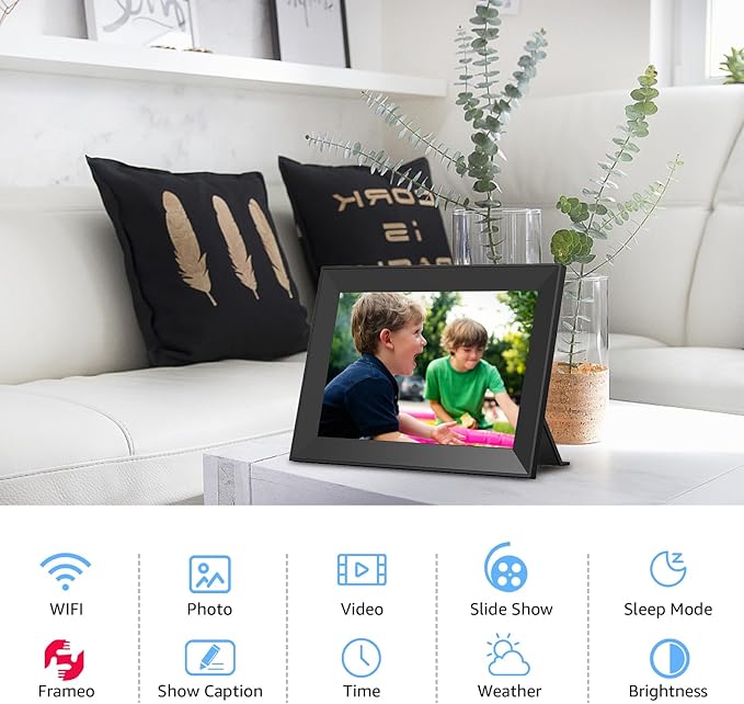 Digital Picture Frame with 10.1 Inch IPS Touch Screen,Loading Pictures to Smart Digital Photo Frame via Frameo App,Rotation and Backup to SD Card Automaticly,Gift for Mother's Day