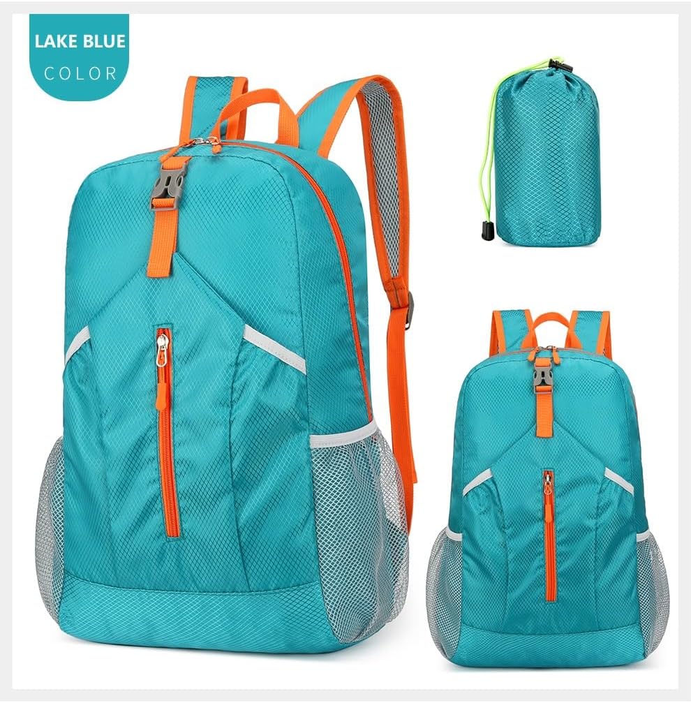 25L Hiking Backpack Foldable Sports Daypack Camping Collapsible Bag Water Repellent Lightweight Travel Men Women(Lake Blue)