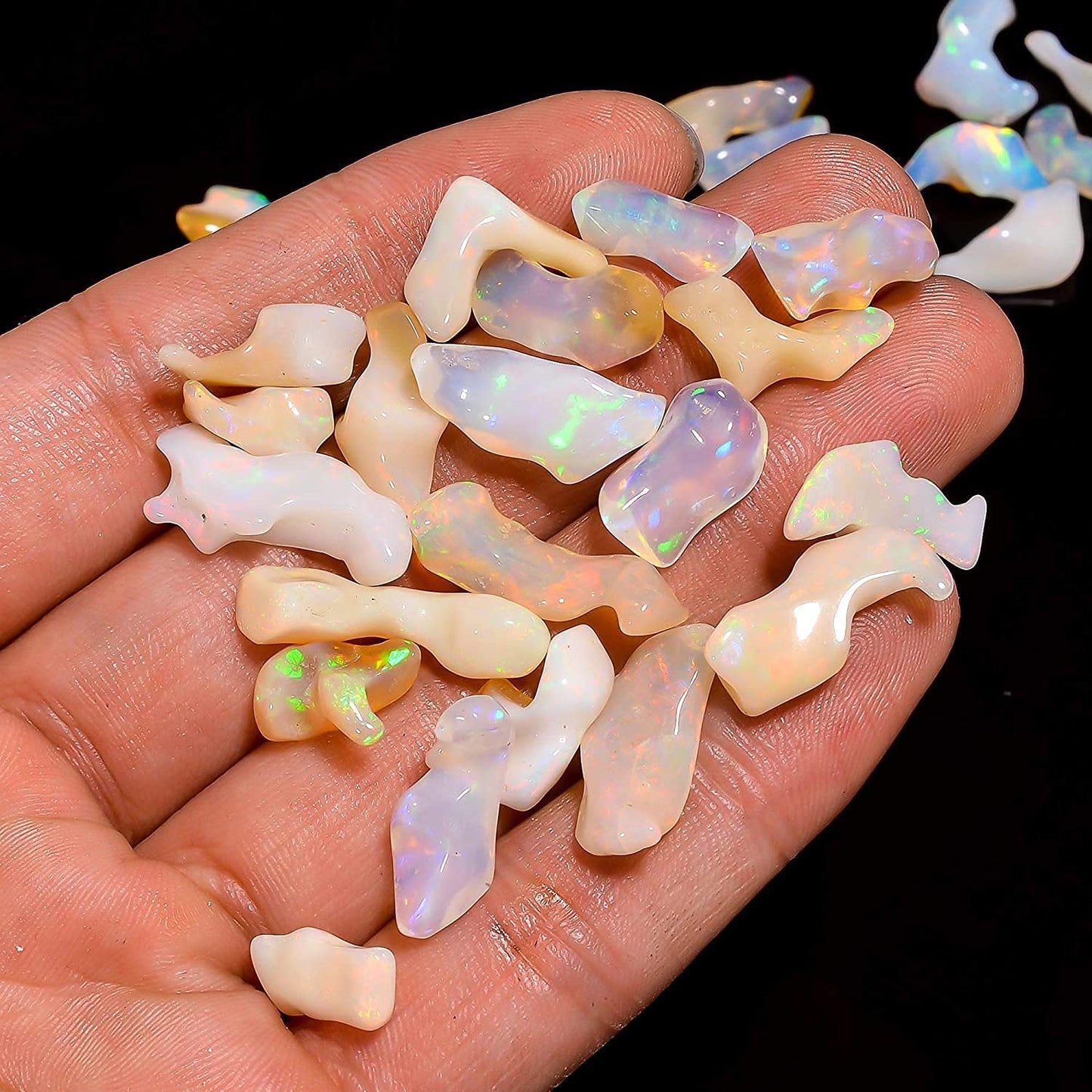 Gemkora 10pcs Natural Ethiopian Raw Opal Stone, Healing Gemstone and Crystals, Wholesale Bulk Lot, Polished Fire Play Stone, Rough Crystals, Opal Rock, Jewelry Making Supply, DIY Raw, 10 to 15 mm