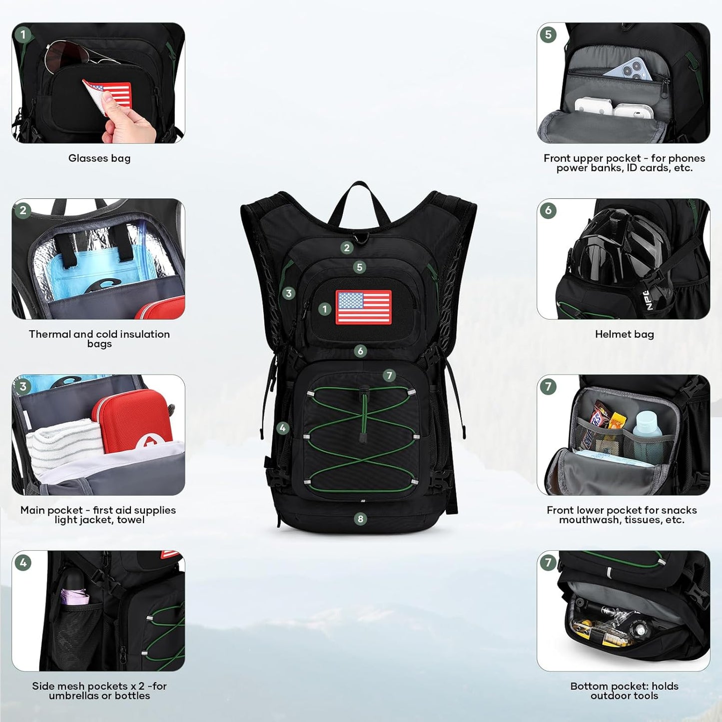 Maelstrom Hydration Hiking Backpack with 2L/3L Water Bladder, High Flow Bite Valve Camping Daypack Lightweight