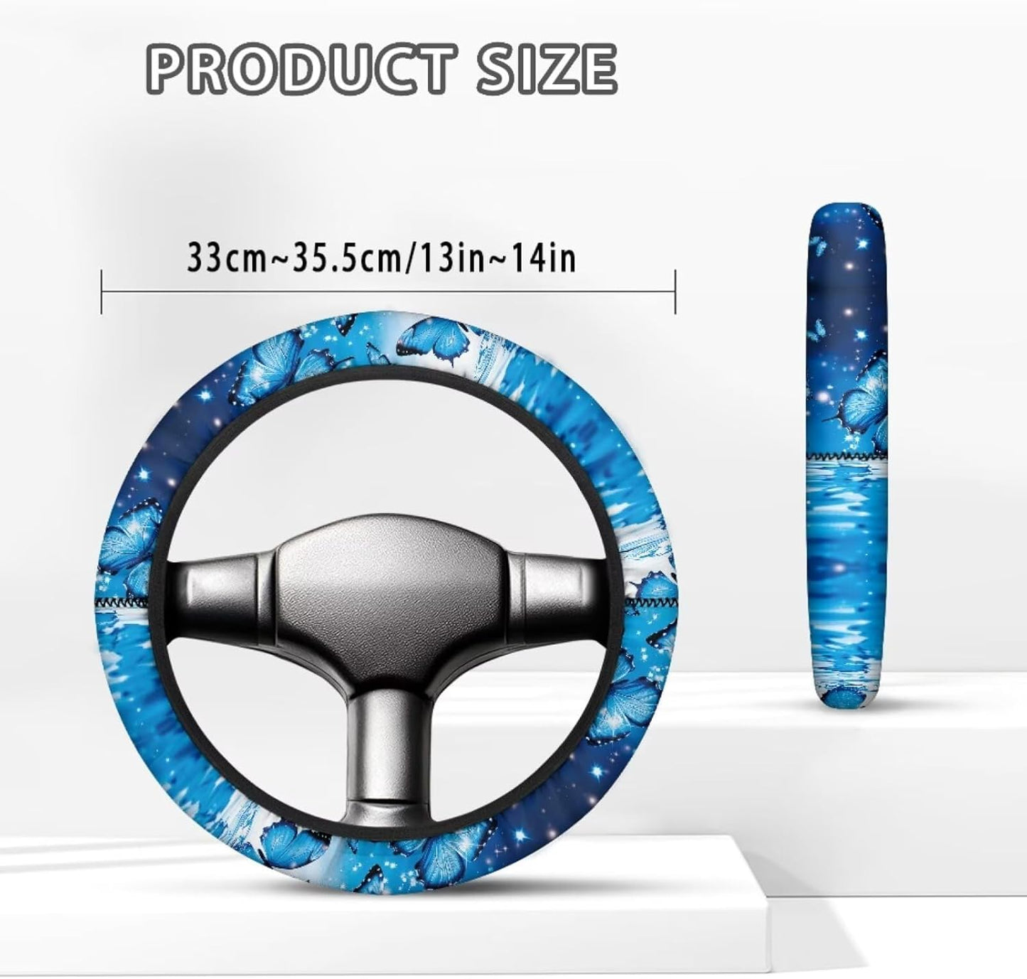 Bling Butterfly Water Golf Cart Steering Wheel Covers for Club Car Blue Universal Fit Golf Cart Steering Wheel Covers Non-Slip Soft Boat Steering Wheel Cover, 13-14 Inch Protector