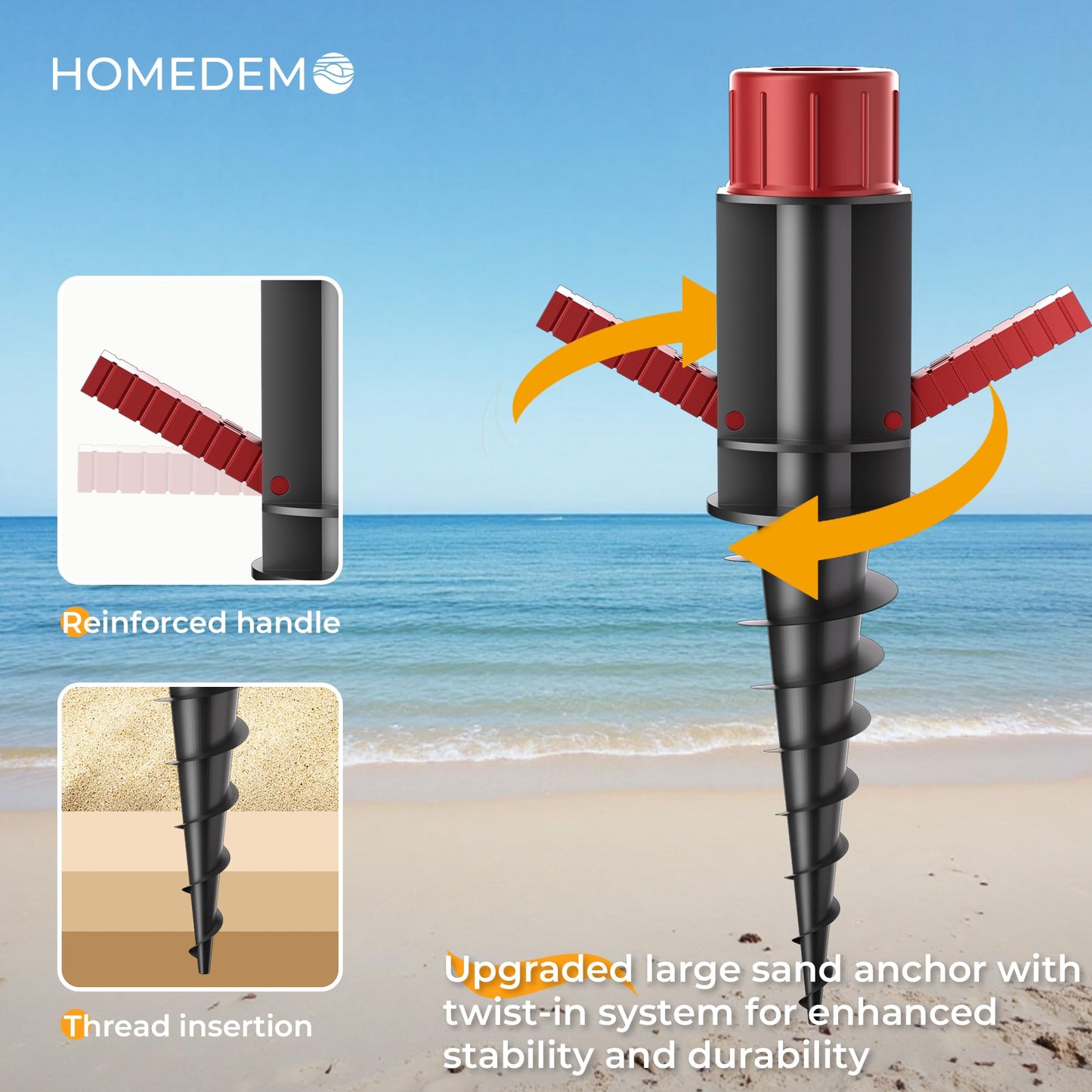 HOMEDEMO 7FT Beach Umbrella with Table & Large Sand Anchor, Heavy Duty Windproof Portable Beach Umbrella witn UPF 50+ Sun Protection, Outdoor Umbrellas with Adjustable Aluminum Pole, Türkiye Blu