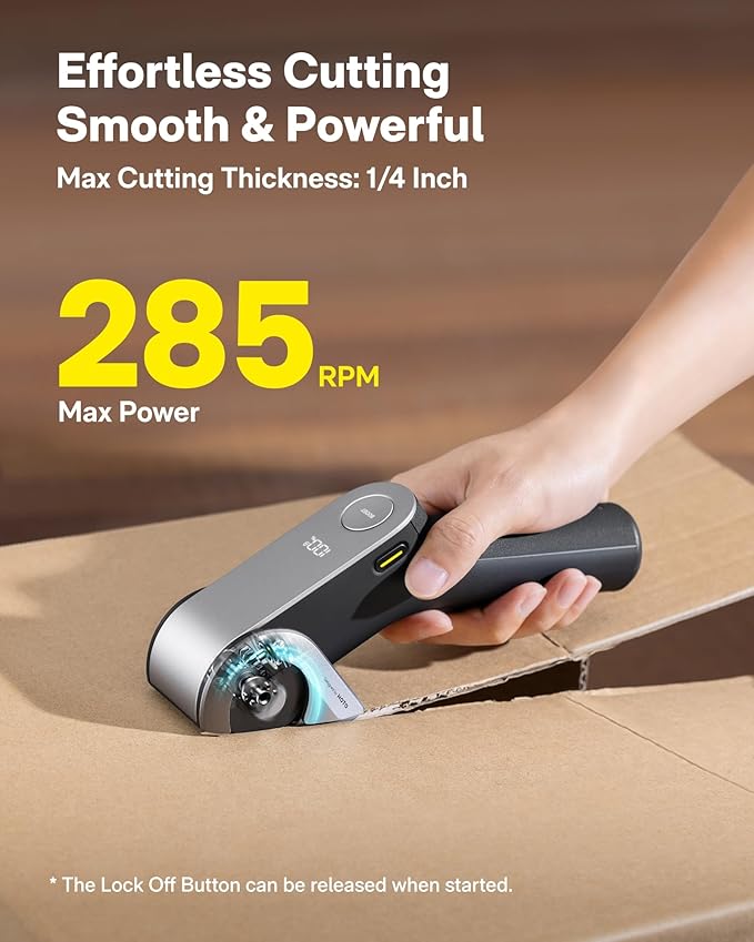 HOTO EdgeFlow Cordless Electric Scissors, Titanium Blade & LED Display, Rechargeable Cardboard Box Cutter, Self-Sharpening & Tool-Free Easy-Swap, Safety Lock, for Cardboard, Carpet, Leather, Crafting