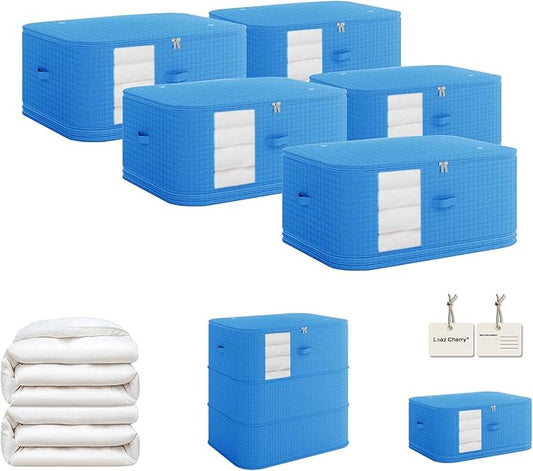5-Pack Vacuum Storage Bags – Compressible & Foldable Closet Organizer Bags with Reinforced Handles, Suitable for Storing Clothes, Blankets, Down Comforters, Bed Sheets, Pillows & Toys (Blue)