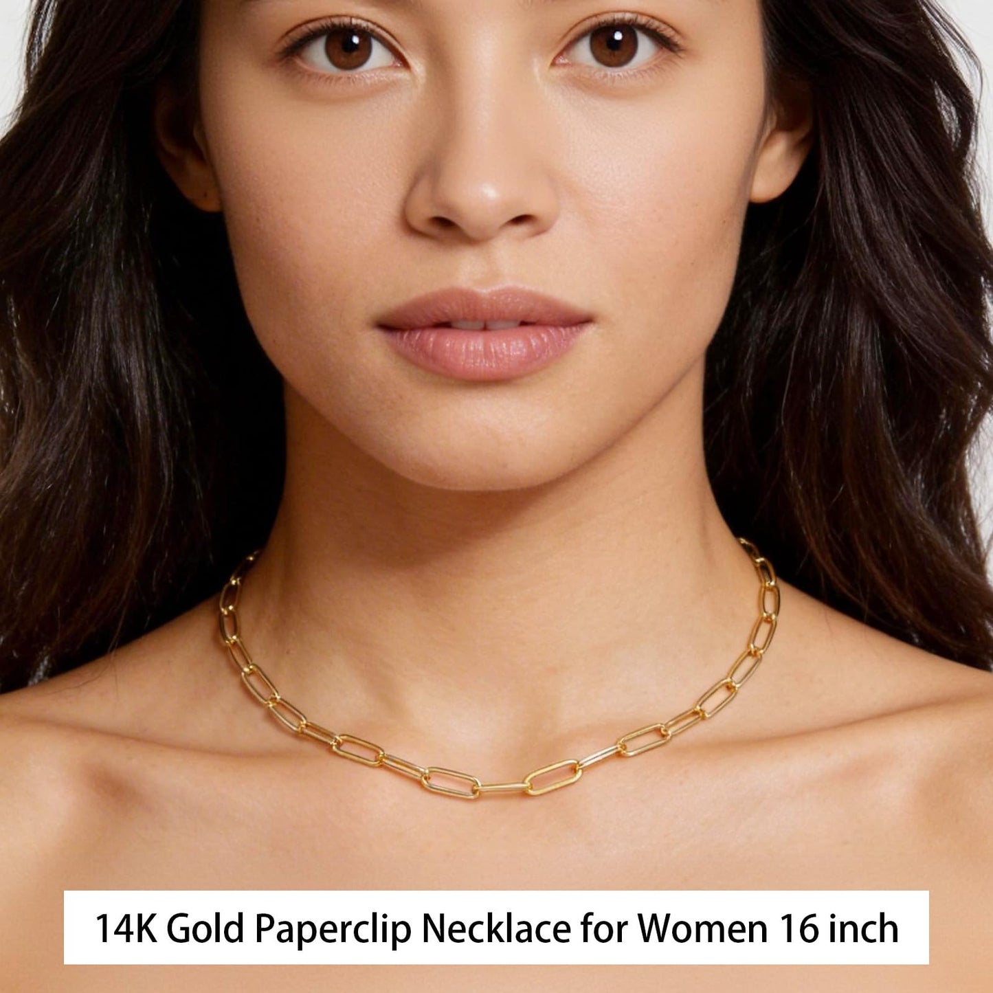 MAIKERDER Chunky Paperclip Necklace for Women, Paper Clip Necklaces, 14K Gold Plated Chunky Paper Clip Link Chain Necklace for Women Non Tarnish Hypoallergenic 16 Inches