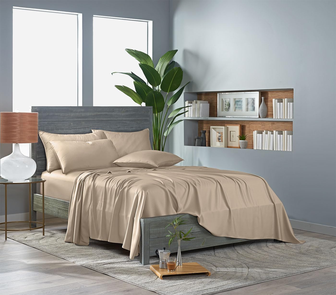 Pure Bamboo California King Sheets, Genuine 100% Organic Viscose Derived from Bamboo Bed Sheet Set, Soft & Cooling, Double Stitching, Lifetime Quality Promise (California King, Almond)