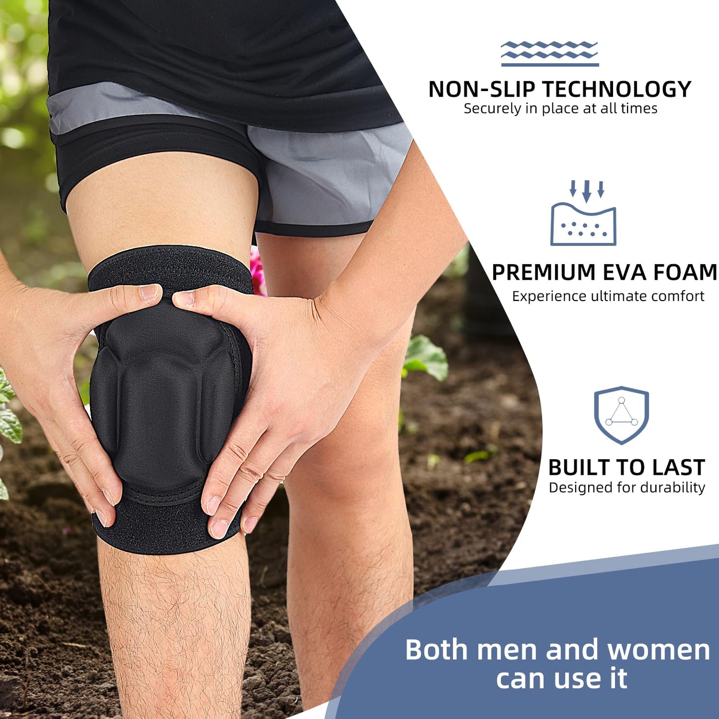Sefexn Anti-collision Knee Pads, Adjustable Knee Support Patellar Fixation Protection with Thick EVA Foam Lining for Outdoor Sports and Gardening Working, 1 Pair Black One Size