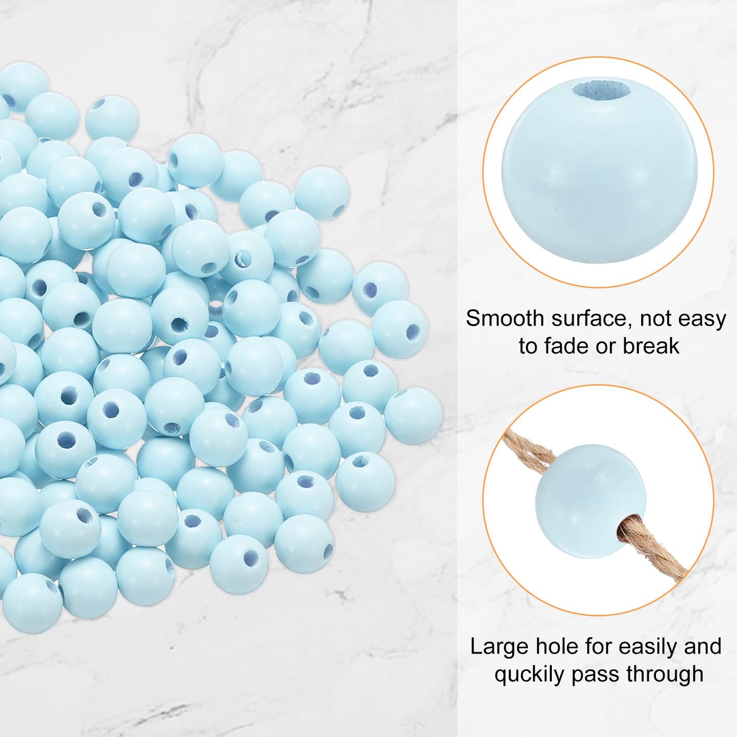 HARFINGTON 300pcs 12mm Light Blue Wood Beads 3.3mm Large Hole Round Wooden Loose Spacer Beads for Jewelry Making Necklace Bracelets DIY Crafts Macrame Handmade Decorations