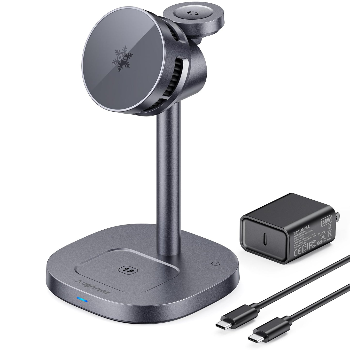 2025 New Magnetic Wireless Charger Stand With Active Cooling Fan, 15W Qi2-Certified 3 In 1 Charging Station For Apple Charger St