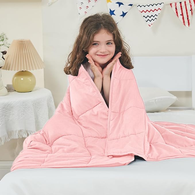 yescool Weighted Blanket (7 lbs, 41" x 60", Pink Grey) Cooling Heavy Blanket for Sleeping Perfect for 60-80 lbs, Breathable Blanket with Premium Glass Bead, Machine Washable