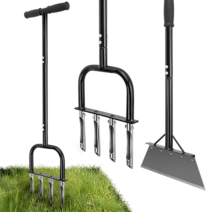 2-in-1 Lawn Aerator & Weeding Tool Set, Snow Shovel – Multifunctional Garden Soil Aerator, Weed Remover, and Snow Shovel for Small Lawns, Tight Corners, and Yard Care