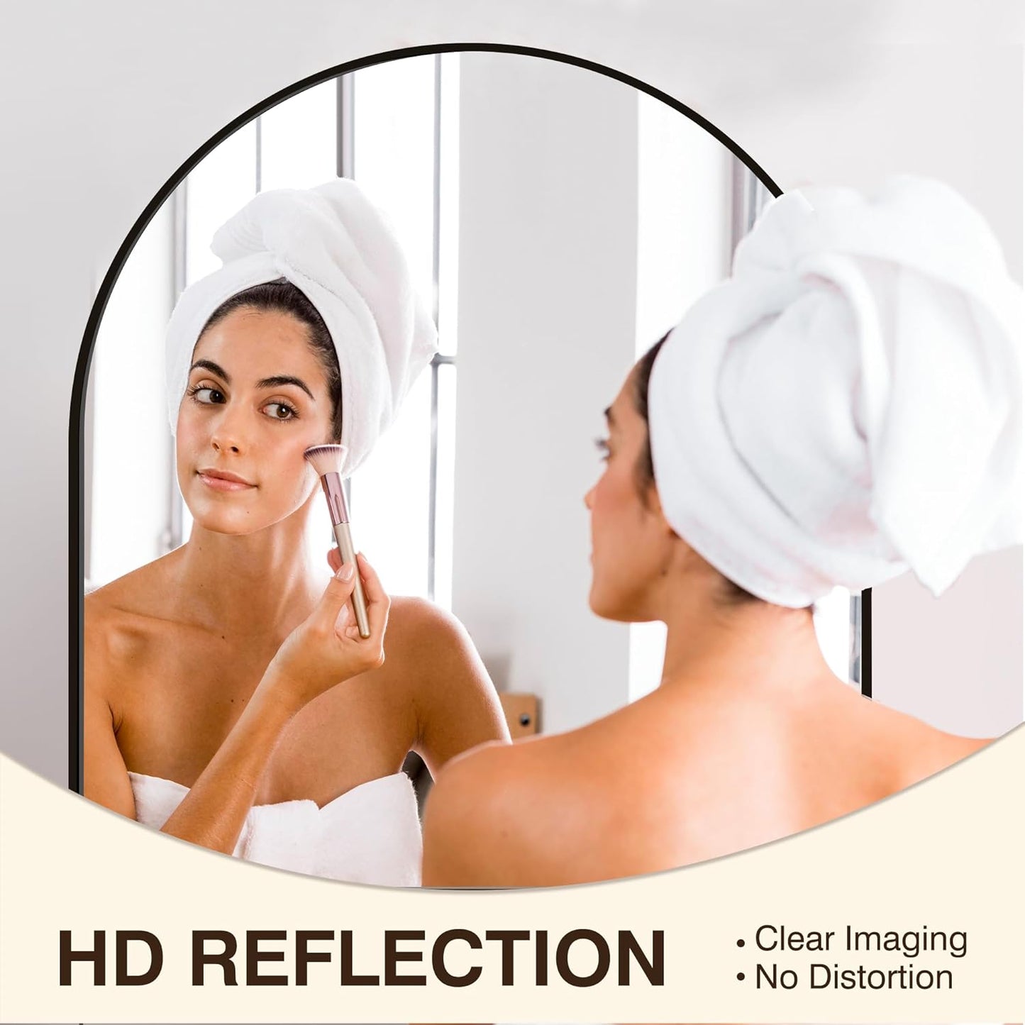 FICTOR Bathroom Vanity Mirror for Wall,32”x30” Arched Metal Framed Bathroom Mirror for Over Sink,Entryway,Living Room,Bedroom(Black)