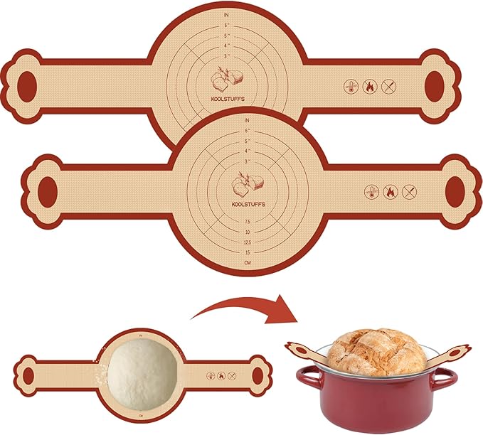 Silicone Sourdough Bread Sling Mat for Dutch Oven, 2 Pack Non-Stick & Easy Clean Reusable sourdough mat, Easy and Stable to Transfer Sourdough Bread, Round