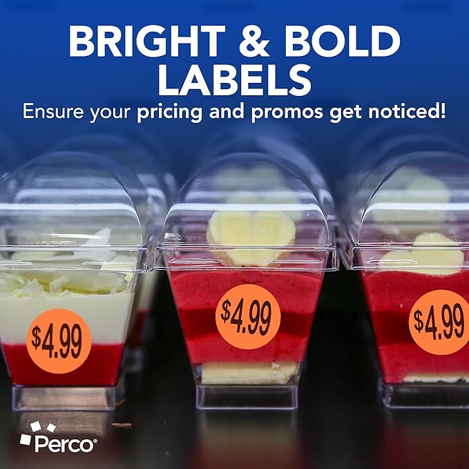 Perco Fluorescent Red 1-Inch Circle $4.99" Promotional Sale Stickers — 1,000 Perforated Labels/Roll—Ideal for Storefronts, Retail Merchandising, Flea Markets, Discount Marking, Clearance—Made in USA
