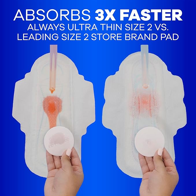 Always Ultra Thin Pads with Wings, Size 2, Long Super, 42 Count