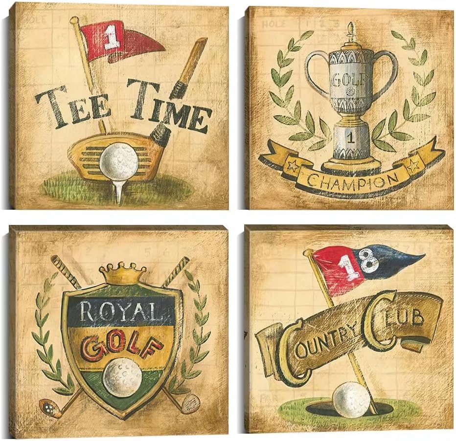 Pankila Usa Golf Wall Art for Country Club Golf Canvas Wall Decor Tee Time and Champion Abstract Royal Golf Wall Painting for Living Room Bedroom Home Decorations Framed Artwork (24''W x 24''H x 4)