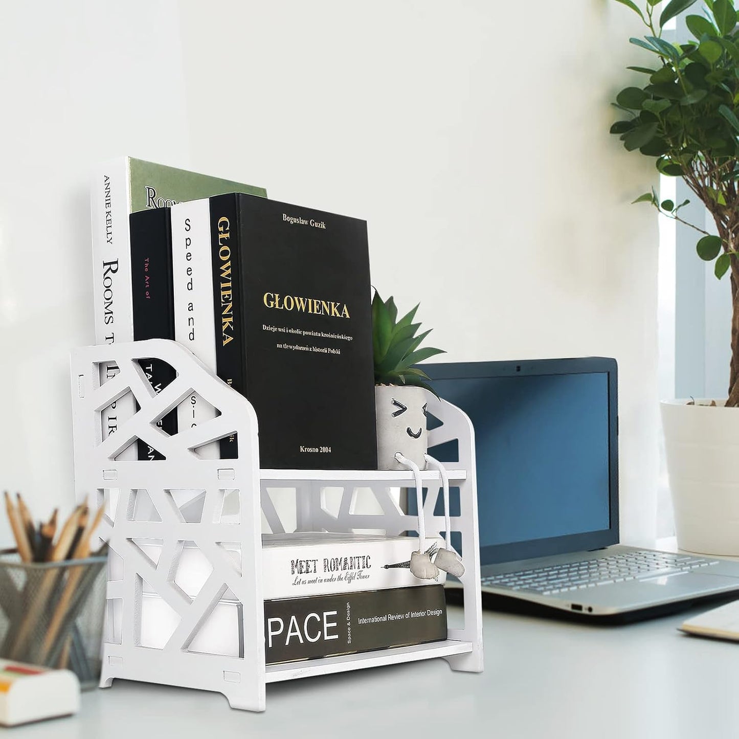 YGYQZ Small Bookshelf for Desktop Storage, Mini Cute Office Desk Shelves White Versatility Organizers for Women, Kids
