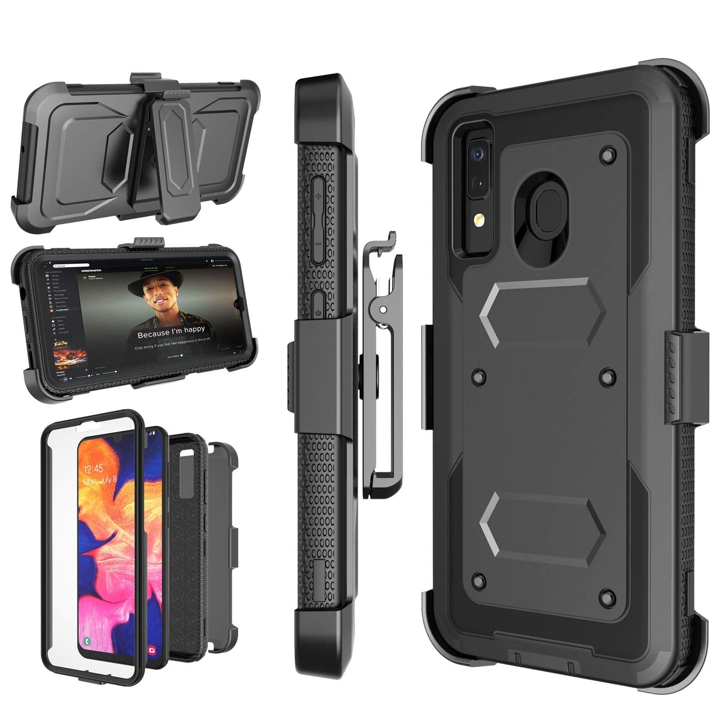 Njjex Rugged Case for Samsung Galaxy A20 A30 A50, for Galaxy A20 / A30 / A50 Case, [Nbeck] Shockproof Heavy Duty Built-in Screen Protector Locking Swivel Belt Clip Kickstand Hard Shell Cover [Black] -Like New