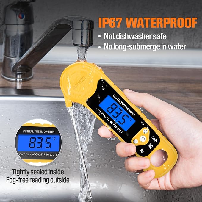 Meat Thermometer Digital, Instant Read Food Thermometer - Waterproof w/Backlight for Cooking, Candy, Deep Fry, BBQ, Grill, Candy Making Accessories, Gifts for Men Women(Yellow)