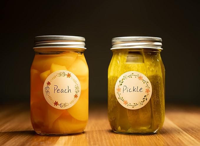 MONEST Waterproof & Oil Resistant Stickers for Jars & Lids | Pantry Labels | Mason Jar & Bottle Labels (Pink Flower)