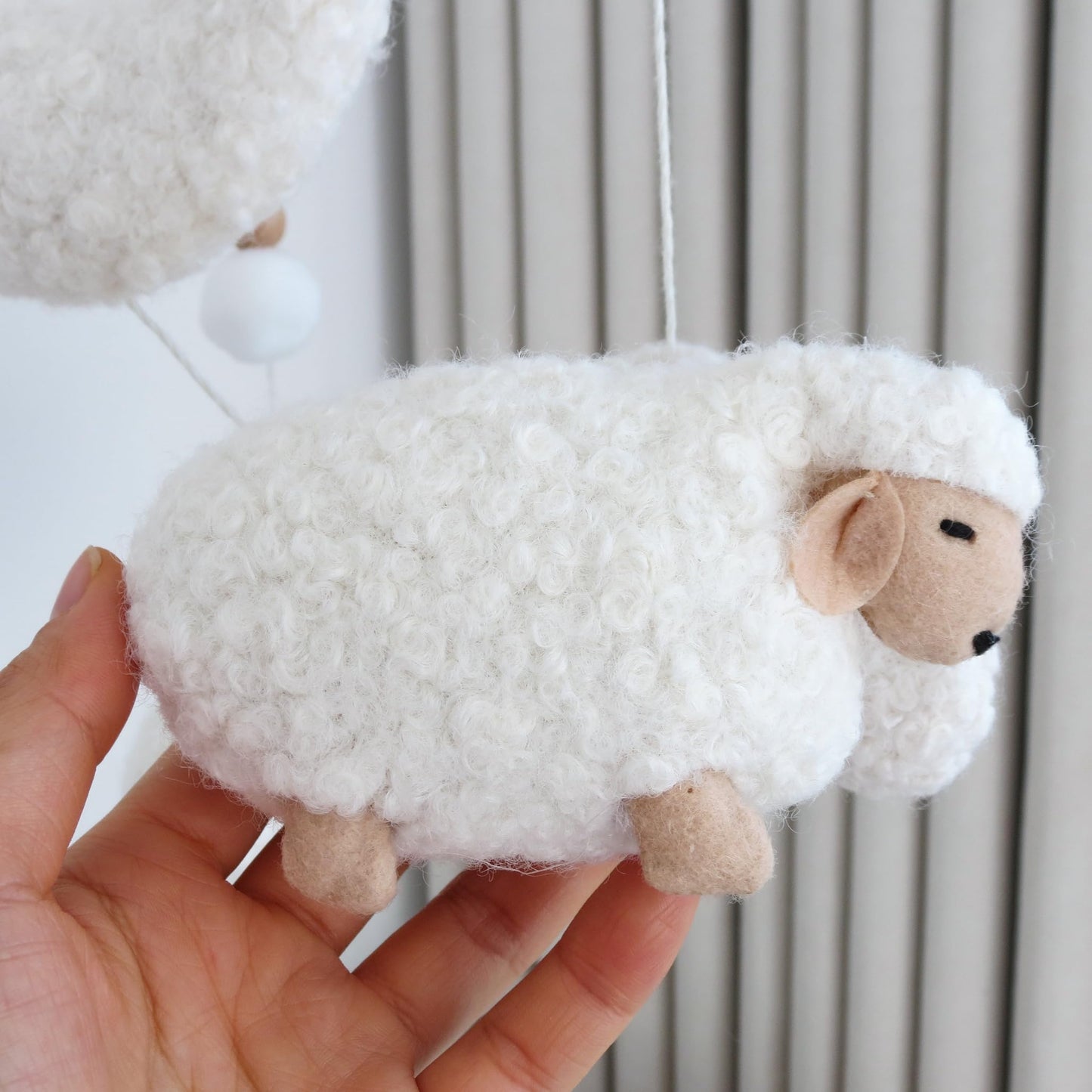 Sheep Baby Mobile for Crib, Cloud Baby Crib Mobile for Girls & Boys, Neutral Crib Toys Hanging, Lamb Baby Mobile for Bassinet, Nursery Decor - Creamy White
