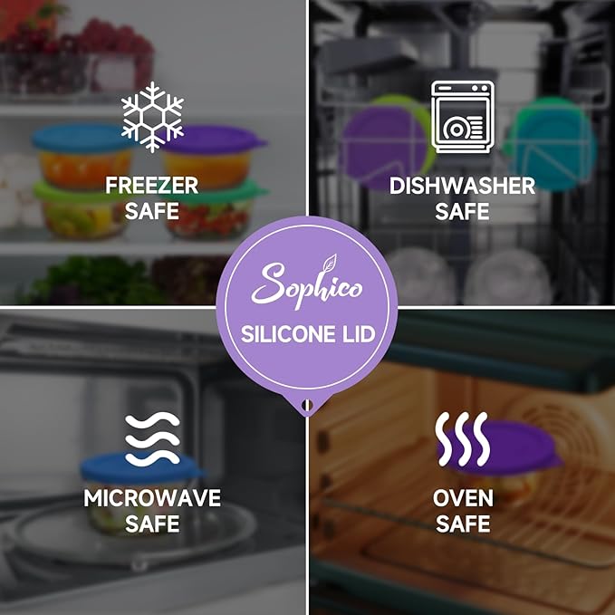 Sophico 2 Cup Round Silicone Storage Cover Lids Replacement for Pyrex 7200-PC and Anchor Hocking Glass Bowls (Container not Included) |Purple-2 Pack|
