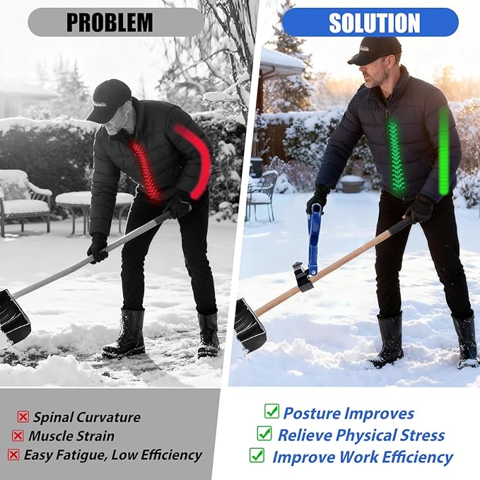 Adjustable Snow Shovel Handle, Back Saver Attachment for Snow Removal, Ergonomic Weed Eater Handle Extension Universal Fit for Shovels Rakes Weed Eater String Trimmers Snow Shovels Gardening Tools