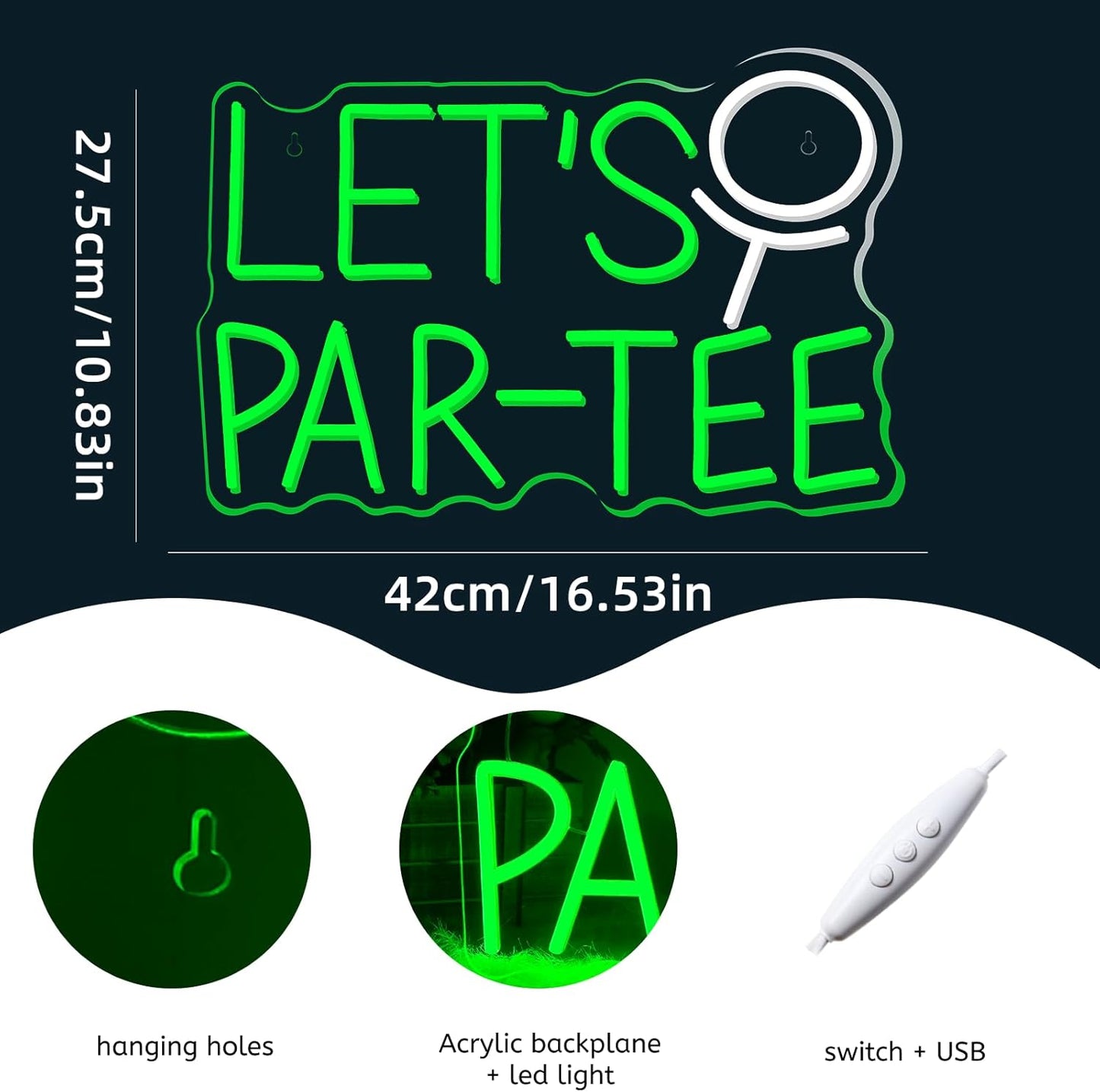 WLHOPE Let's Par Tee Neon Sign for Wall Decor Golf Led Light Sign for Golf Club Neon Signs Neon for Bedroom Light Up Sign for Sport Neon Sign Golf Gift for Men Golf Lover Gift