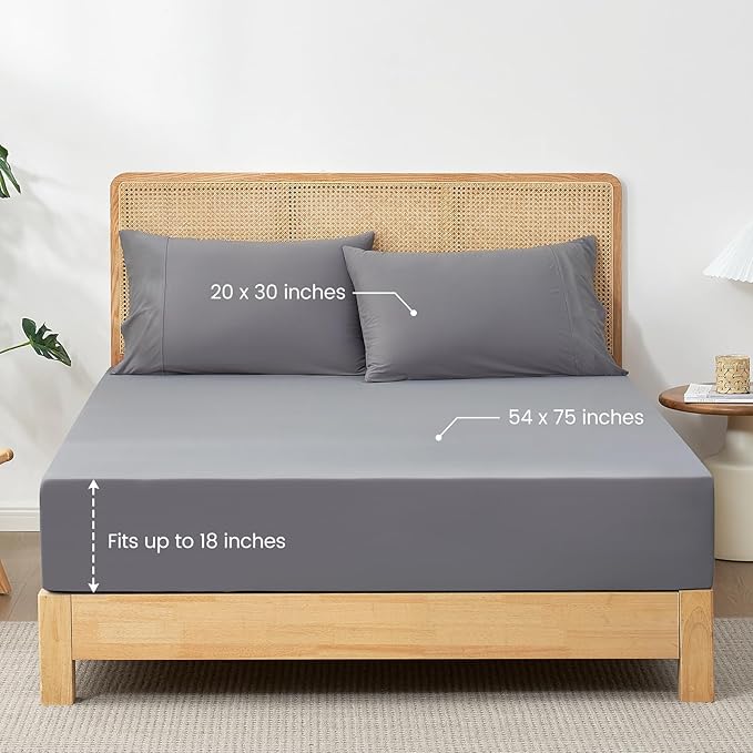 Cozy Bliss Premium Cooling Sheet Set Full Size, Q-Max>0.4, 3PCS No Flat Sheet with 2 Pillowcases, Breathable Fitted Sheet for Hot Sleepers & Night Sweats, Deep Pocket Up to 18 Inches, Dark Grey
