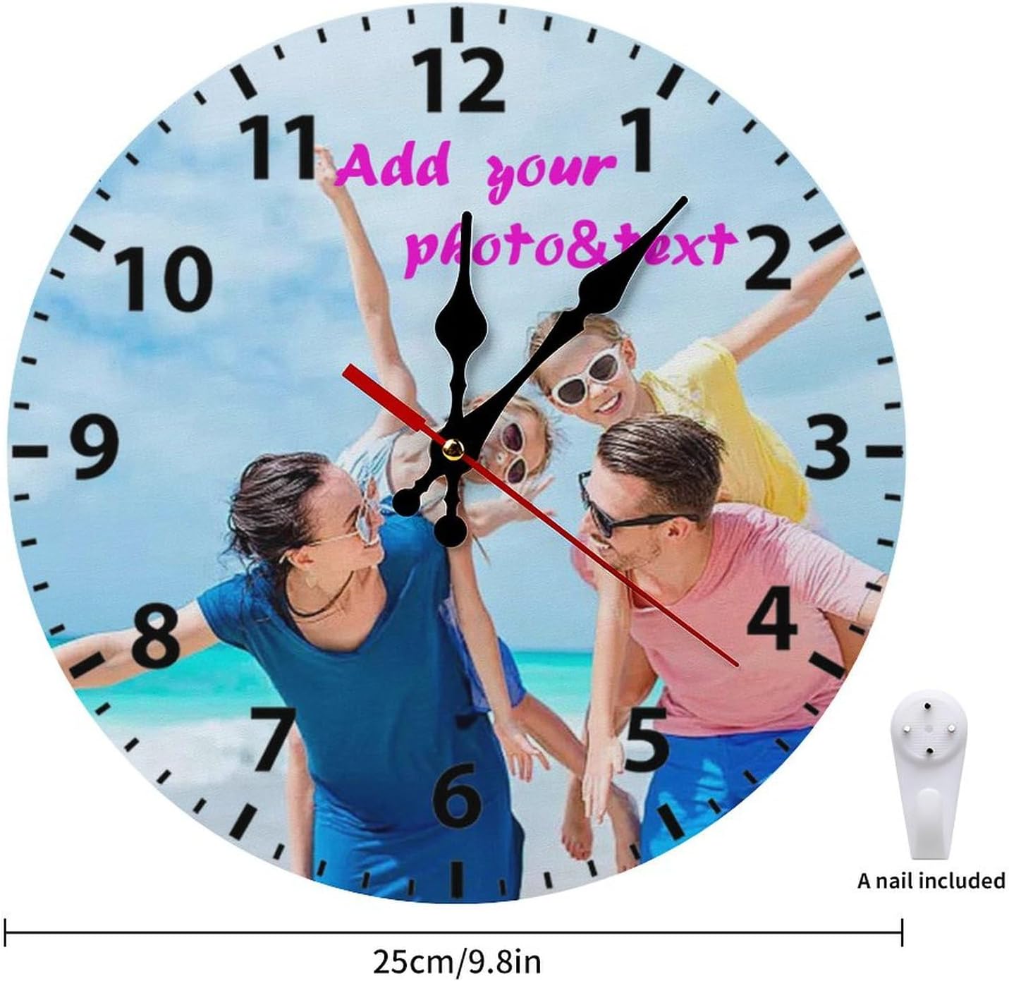 Custom Wall Clock,Personalized Wood Clock add Your Photo/Text,Customizable Silent Round Decoration for Kitchen Bathroom 23.6inch style1