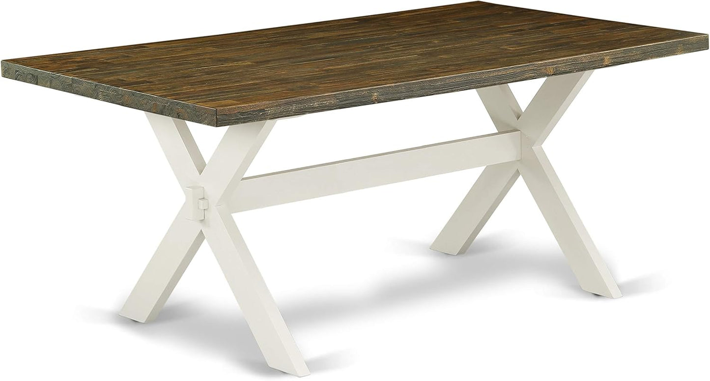 East West Furniture X077EN206-7 7 Piece Modern Dining Table Set Consist of a Rectangle Wooden Table with X-Legs and 6 Dark Shitake Linen Fabric Upholstered Chairs, 40x72 Inch, Multi-Color