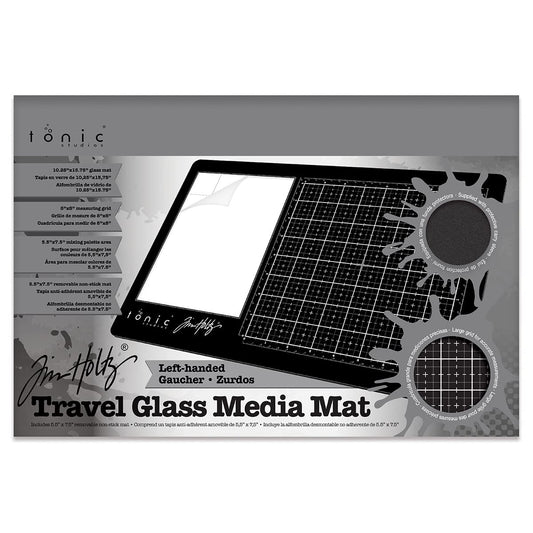 Tim Holtz Travel Glass Cutting Mat - Left Handed Portable Work Surface with 8x8 Measuring Grid and Palette for Mixed Media - Art Supplies with Carry Case