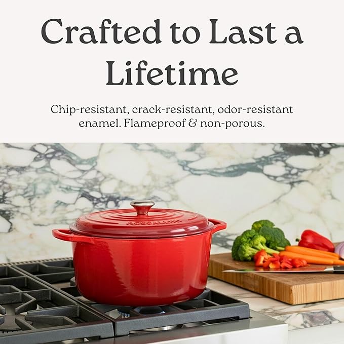 Signature Enameled Cast Iron Oval Dutch Oven | Non-Stick Serving Pot with Tight Fitting Lid for Perfect Roasting, Baking, Sauteing, and Bread Making | 8Q [Oyster Grey]