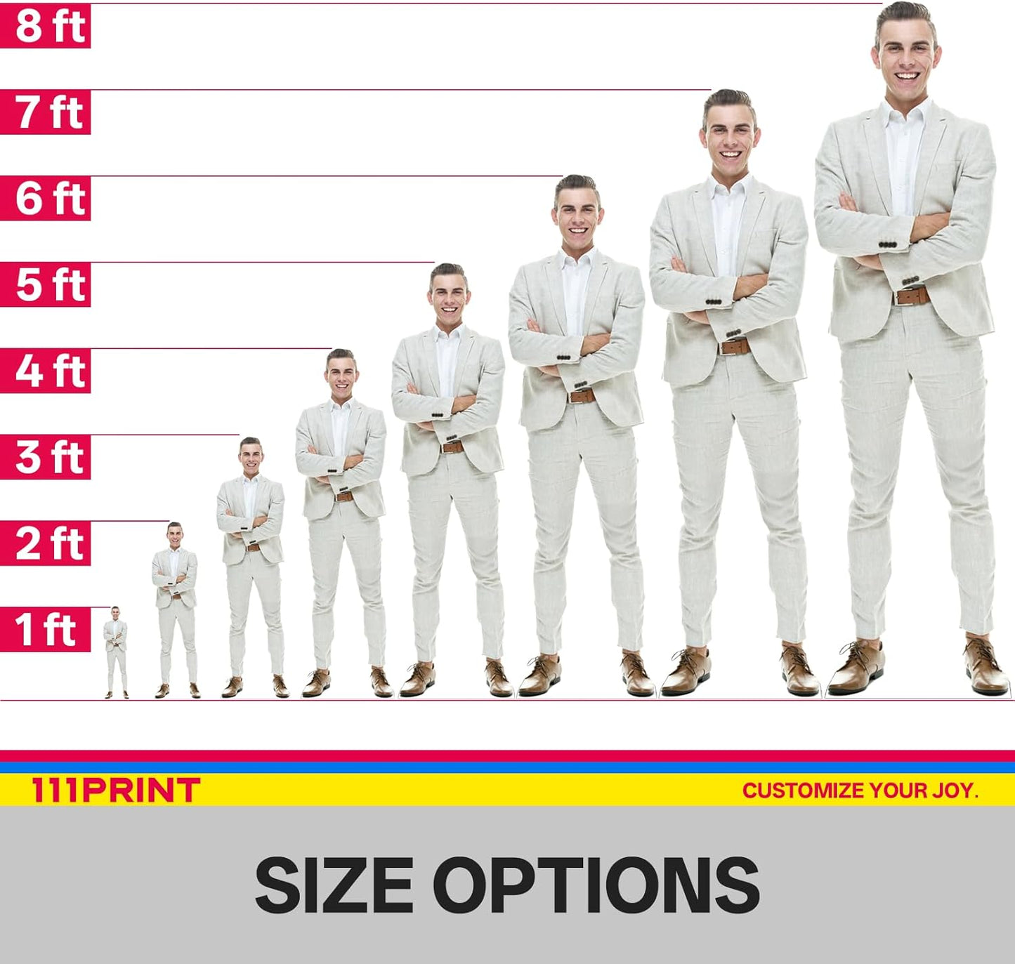 Custom Life Size Cardboard Cutout, Personalized Photo Standup, High Resolution Print, Decor for Weddings, Birthdays, Graduations & Events, 1-8 FT to Choose, Upload Your Photo