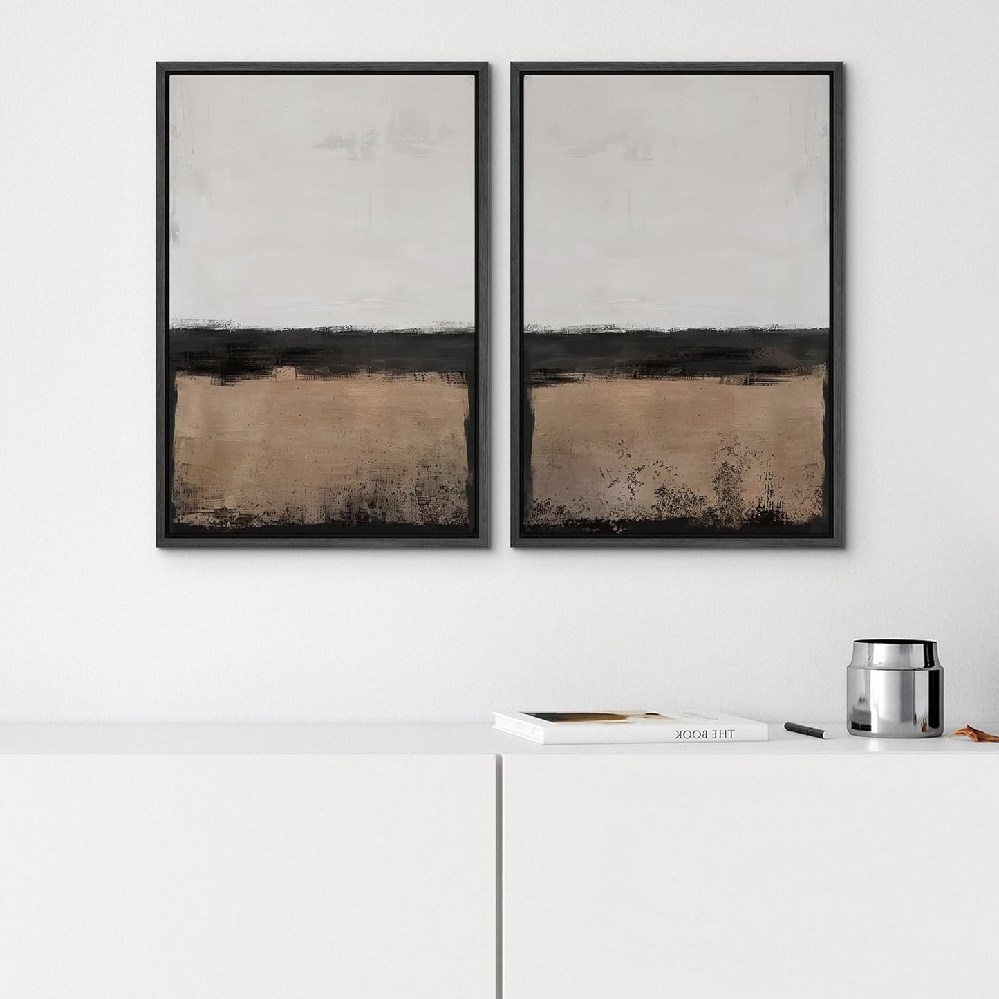 SIGNWIN Framed Canvas Print Wall Art Abstract Landscape Neutral Tones with Horizon Line Illustrations Modern Art Decorative Contemporary for Living Room, Bedroom, Office - 16"x24"x2 Black