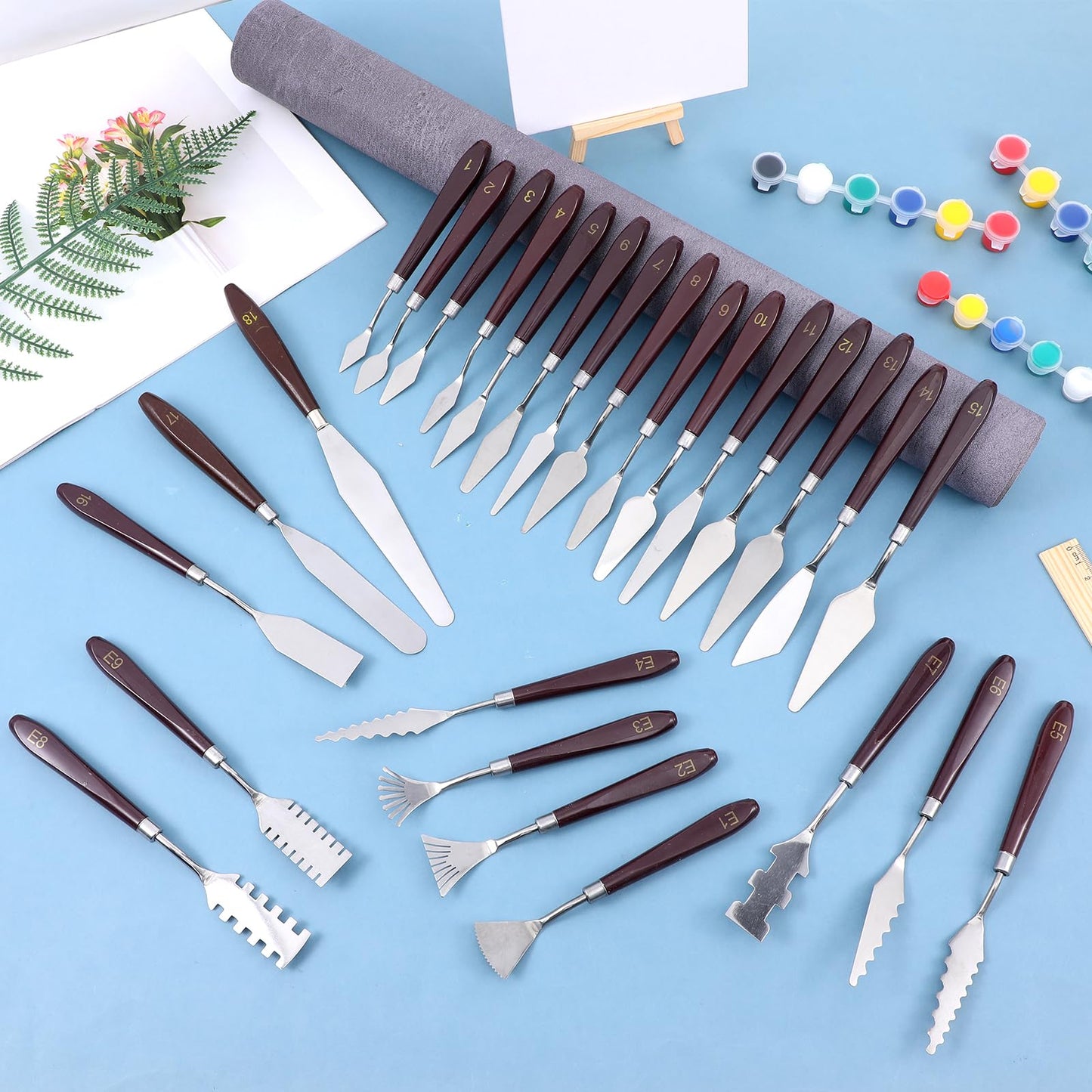 27-Piece Stainless Steel Palette Knife Set with Wood Handle - Professional Paint Spatula Kit for Acrylic, Oil Painting, Canvas Texturing & Color Mixing