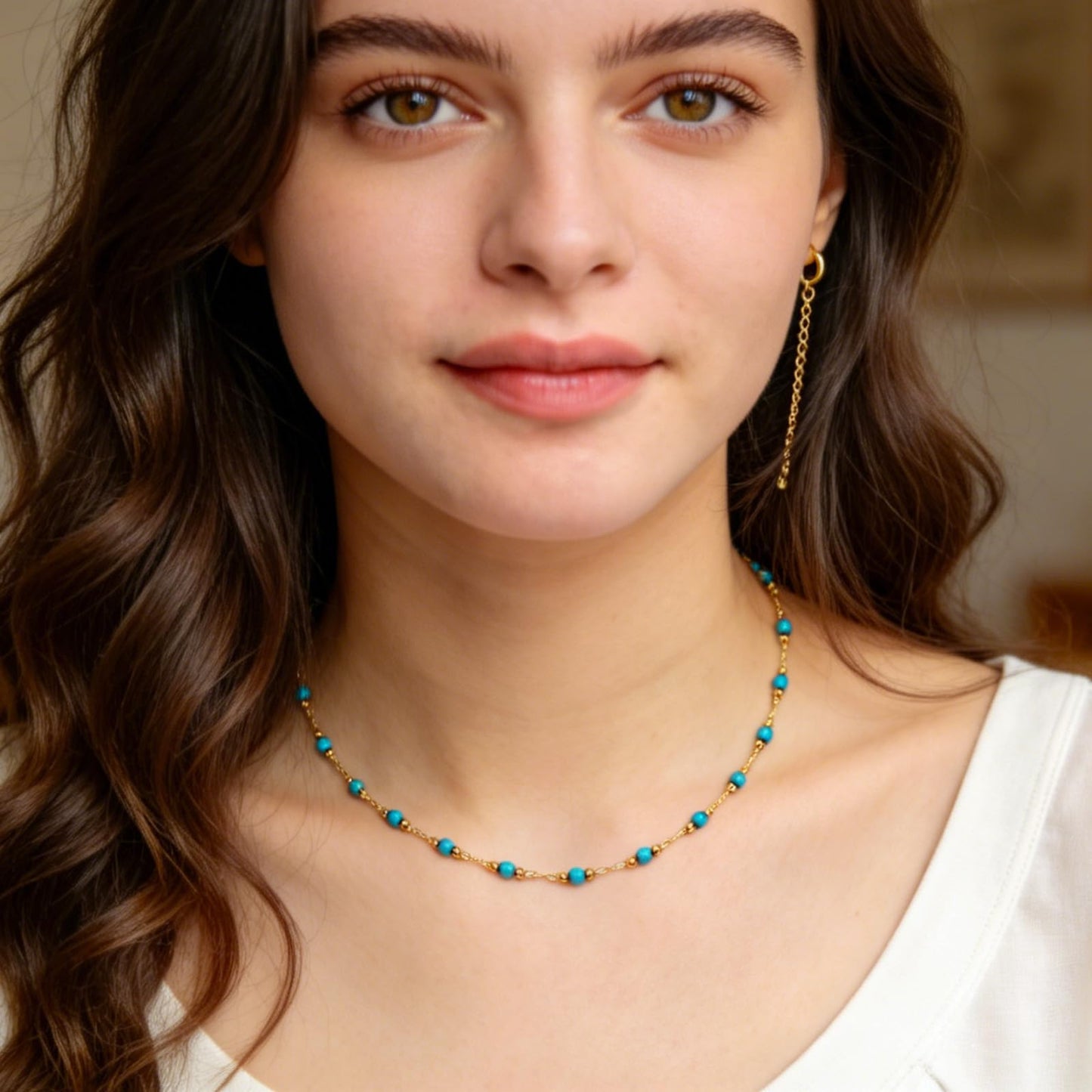 MAIKERDER Dainty Turquoise Necklace for Women, 14K Gold Plated Dainty Turquoise Beaded Necklaces Handmade Minimalist Beach Summer Small Boho Bead Choker Necklaces for Women Bohemian Western Jewelry