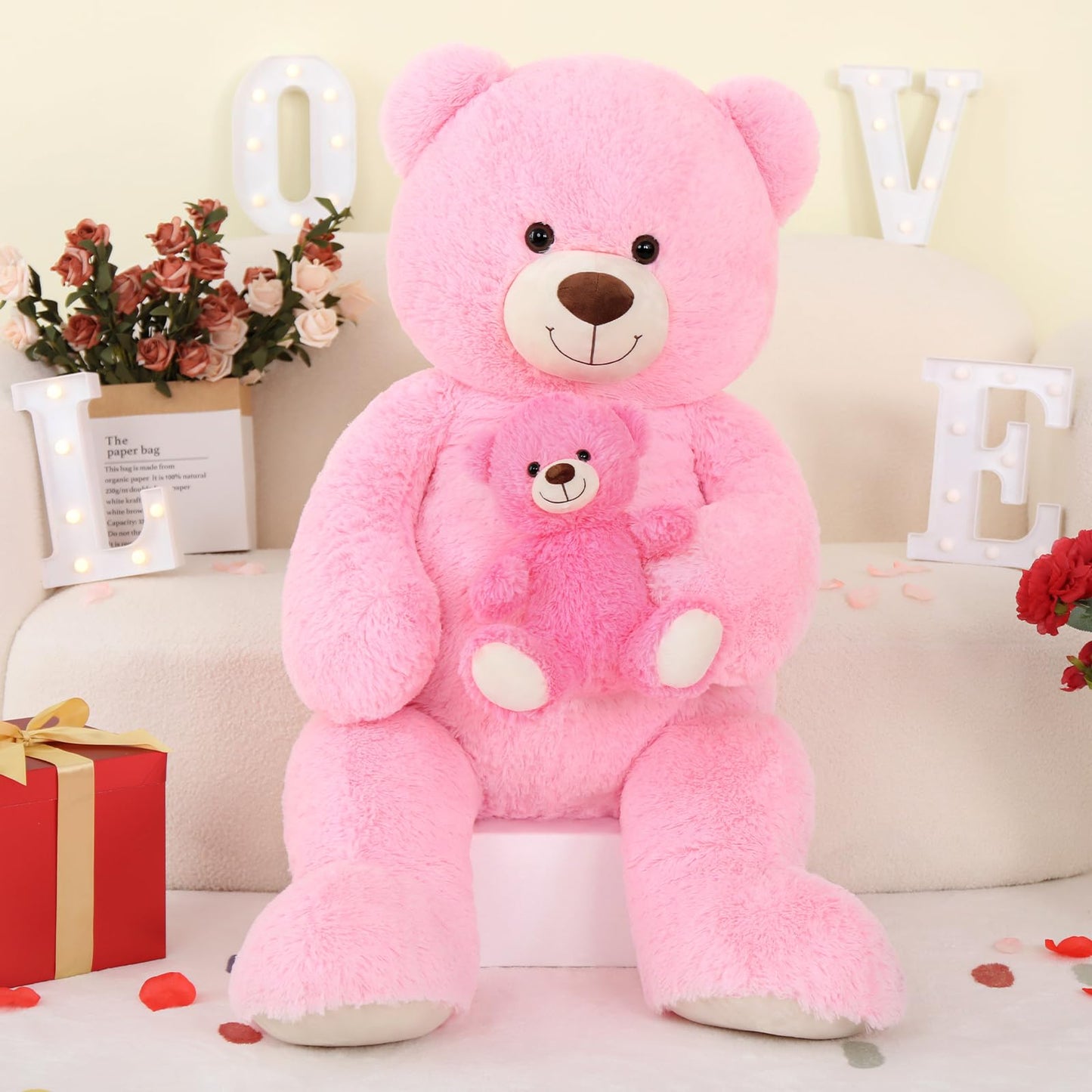 MorisMos Giant Teddy Bear Stuffed Animal Hugging Plush Toys Duo,43" Big Mama Baby Stuffed Teddy Bear Toys for Kid Girl Boy Mom, 4ft Large Stuffed Animals Gift for Birthday Baby Shower Decor Christmas