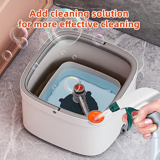 KZKR Spin Mop and Bucket Set with Self Separation Dirty and Clean Water System, Self Wringing 360° Rotating Square Mop Head for Home Floors Cleaning (1.0 Mop and Bucket Set (14 Pads))