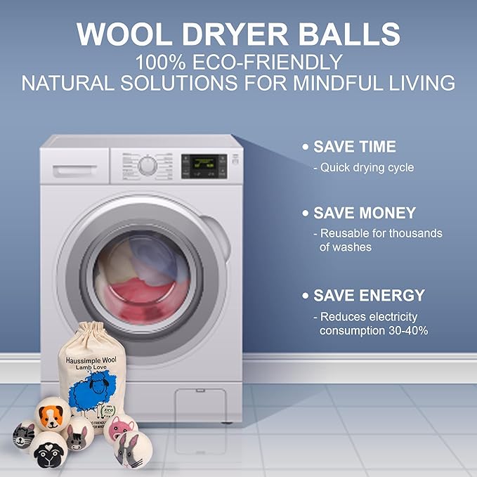 Wool Dryer Balls 6-Pack 100% Natural New Zealand Wool, Handmade in Nepal Reusable Laundry Balls, Faster Drying, Softer Clothes, Anti-Static, Dryer Sheets Alternative (Farm)