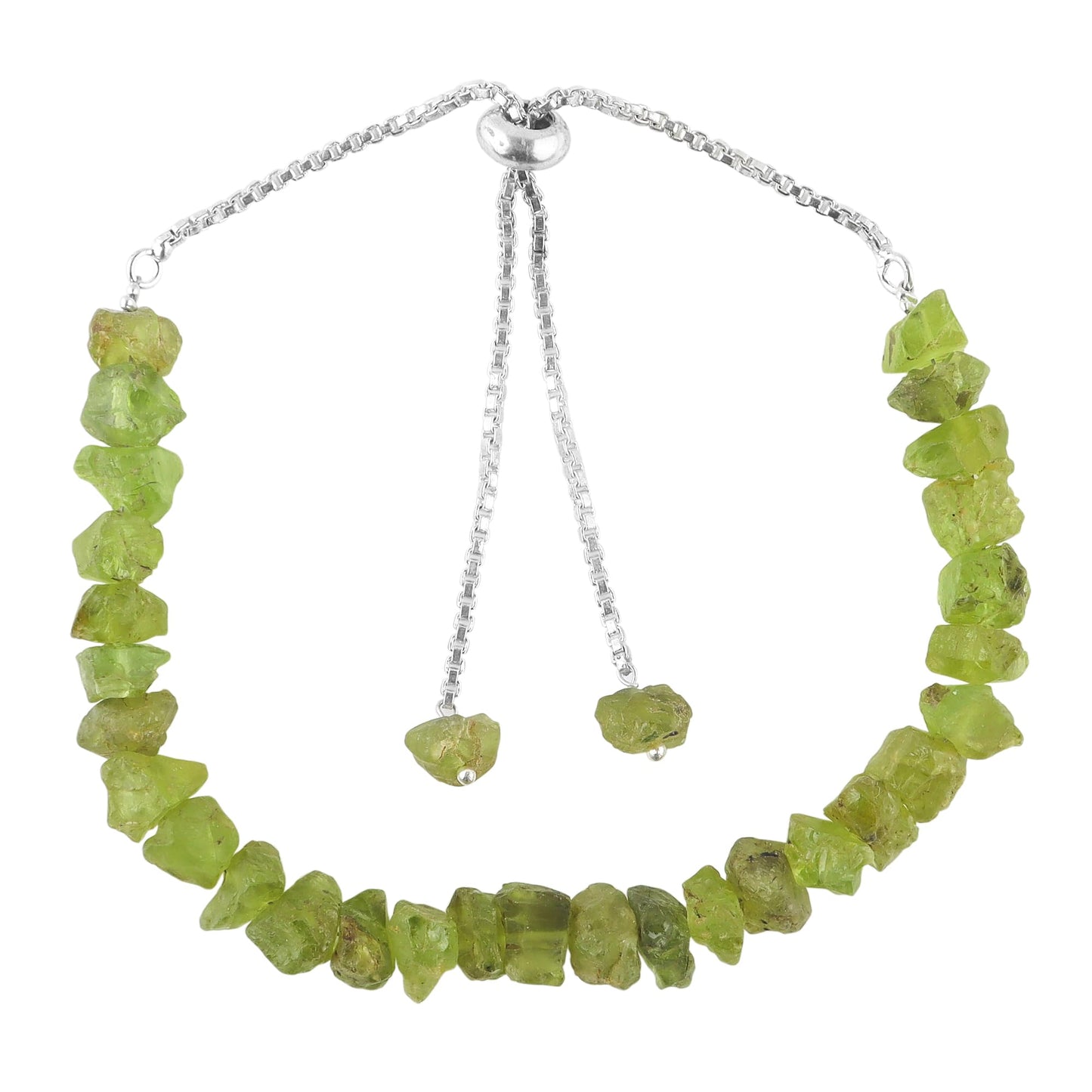 SunshineGems Natural Peridot Bolo Bracelet Rough Stones Handmade Women's Jewelry Adjustable Slider Chain Christmas Gift Size Approx 5 to 10 Weight Approx 50 to 60 carats Stone Size Approx 5 to 10 mm