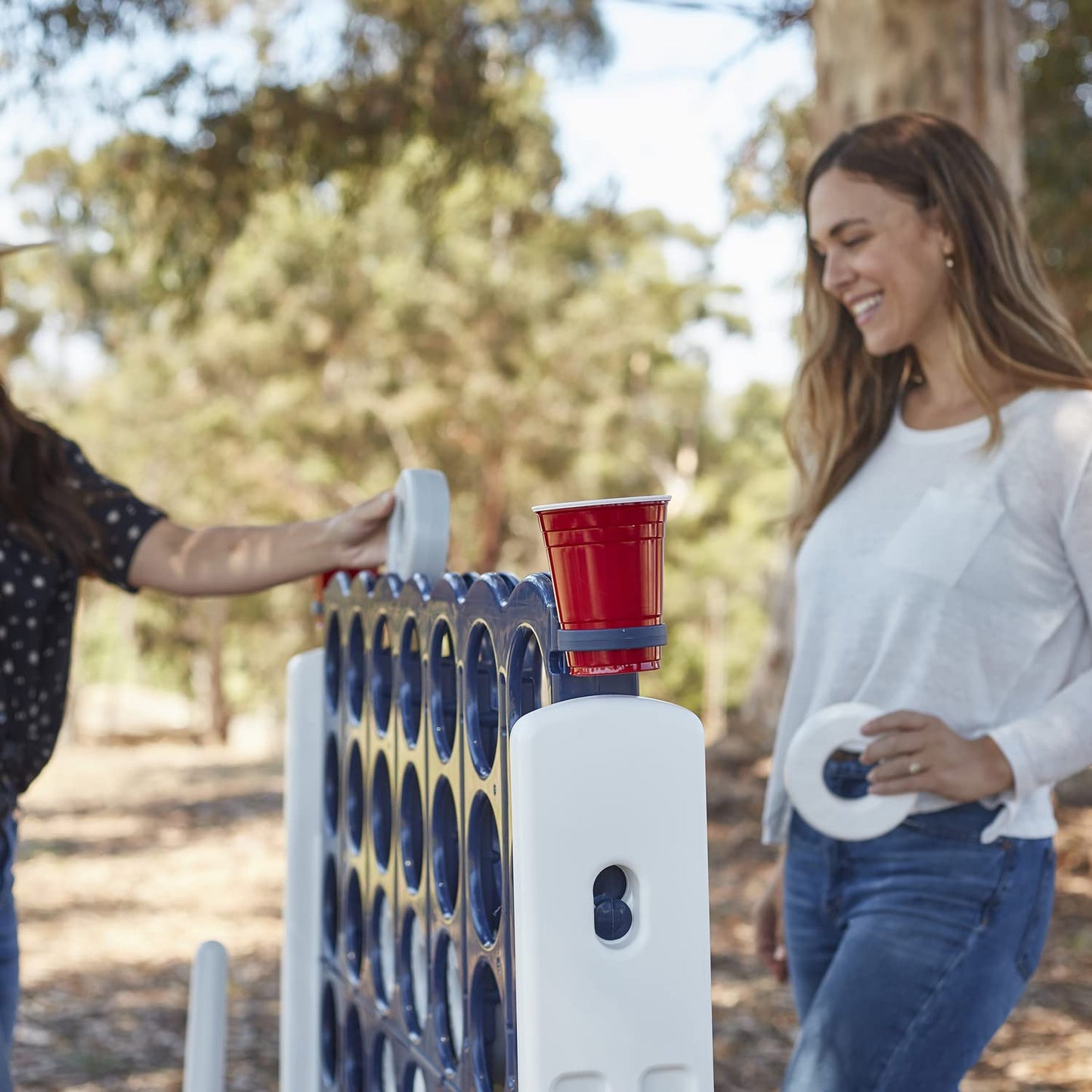 ECR4Kids Jumbo 4-to-Score Giant Game Set with Optional Drink Cup Holders, Backyard Games for Kids, Jumbo Connect-All-4 Game Set, Indoor or Outdoor Game, Family Fun Game, 4 Feet Tall, Navy and White