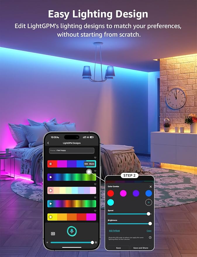 Lepro SE1 AI Smart LED Strip Lights - 32.8ft RGB Color Changing Light Strips with APP Control, AI Generated Lighting, Music Sync, 2.4GHz Wi-Fi & Bluetooth LED Lights for Home Decor (No Remote)