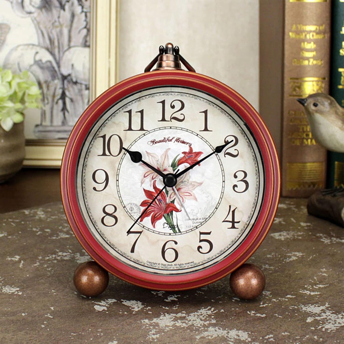 Maxspace Classic Vintage Analog Clock - Silent Non-Ticking, Elegant and Decorative with Distressed Metal Frame for Office, Living Room or Bedroom
