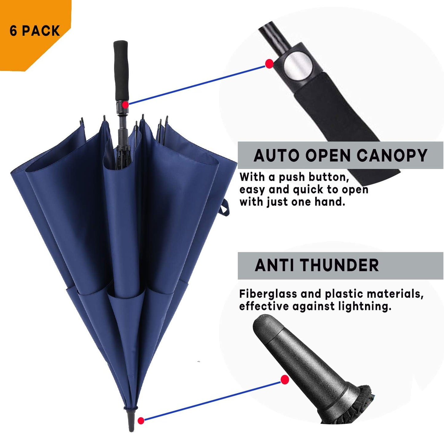 MRTLLOA 6 Pack Golf Umbrella 62/68 Inch Large Oversize Double Canopy Vented Automatic Open Stick Umbrellas for Men & Women