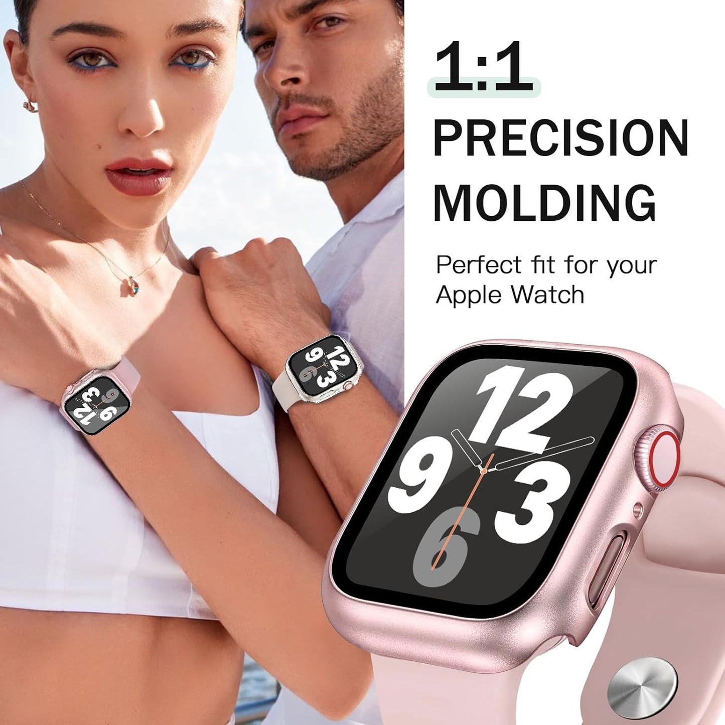 JR.DM 42mm 2 Pack Hard PC Case with HD Tempered Glass Screen Protector for Apple Watch Series 3/2/1, Slim Guard Bumper Full Coverage Protective Anti-Scratch Face Cover for iWatch, Pink/Clear